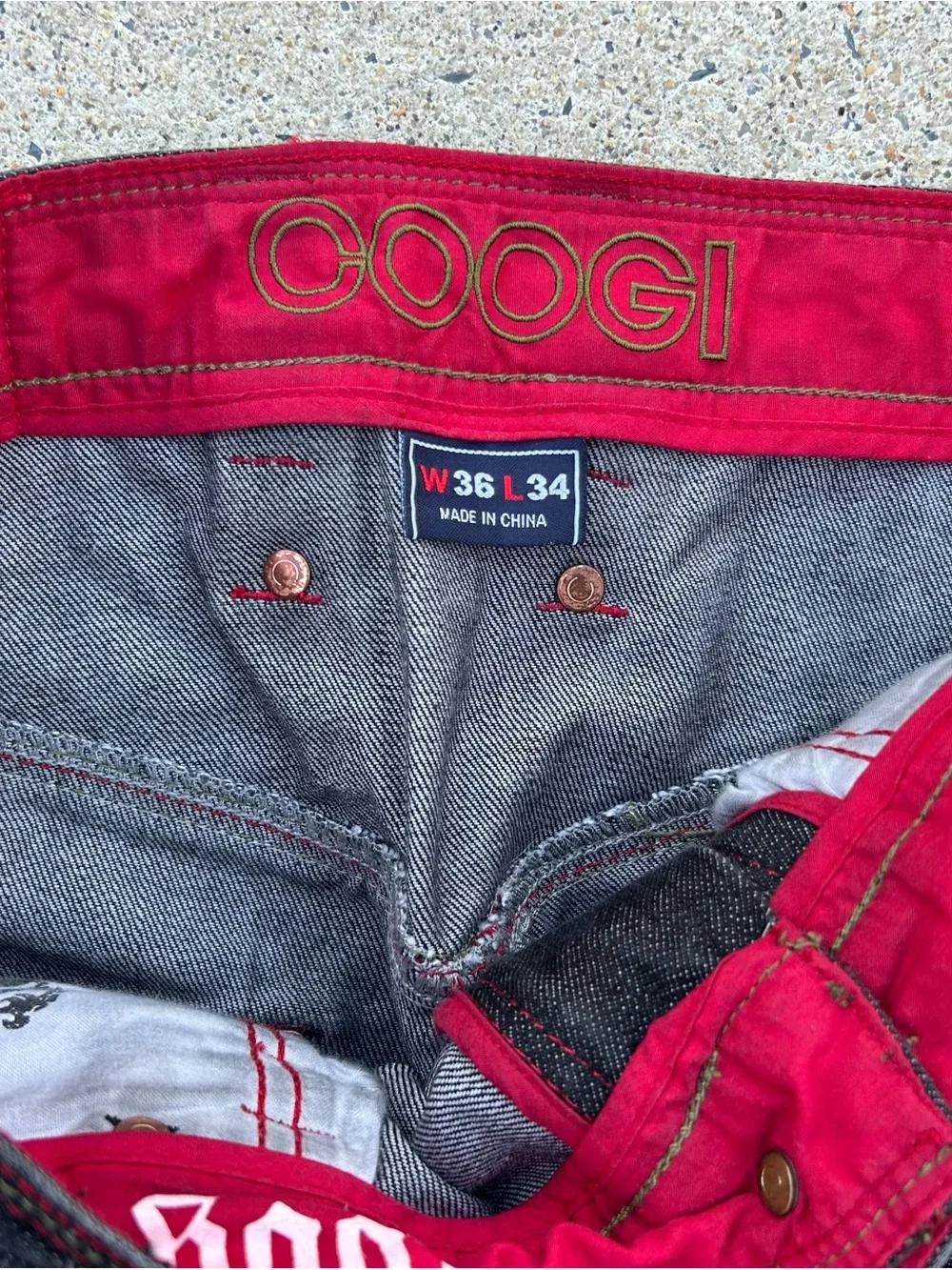 COOGI Jeans with Red Trim and Multicolor Back Pockets